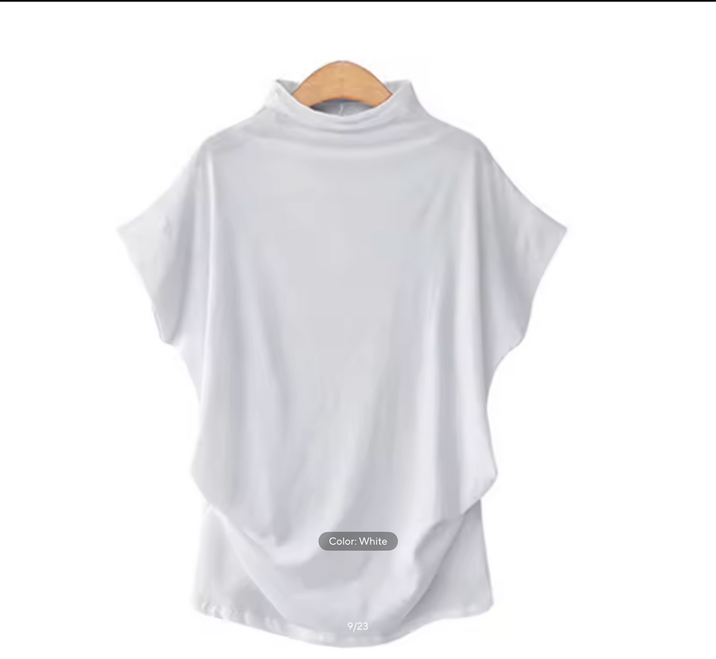 European High Neck Short Sleeve T-Shirt - Women Casual Basic Summer Top