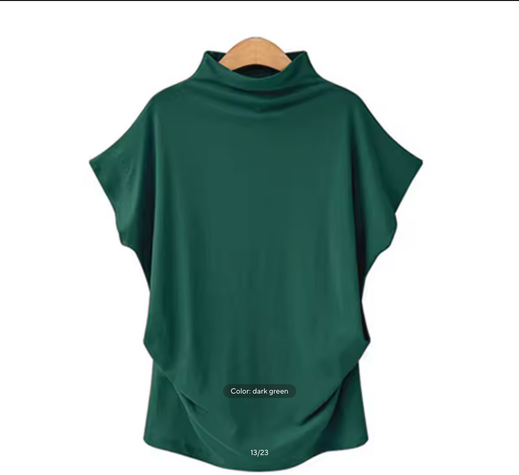 European High Neck Short Sleeve T-Shirt - Women Casual Basic Summer Top