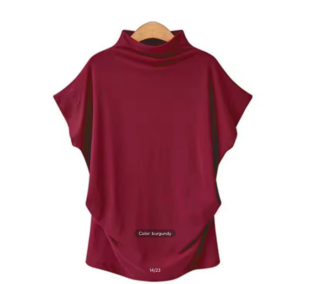 European High Neck Short Sleeve T-Shirt - Women Casual Basic Summer Top