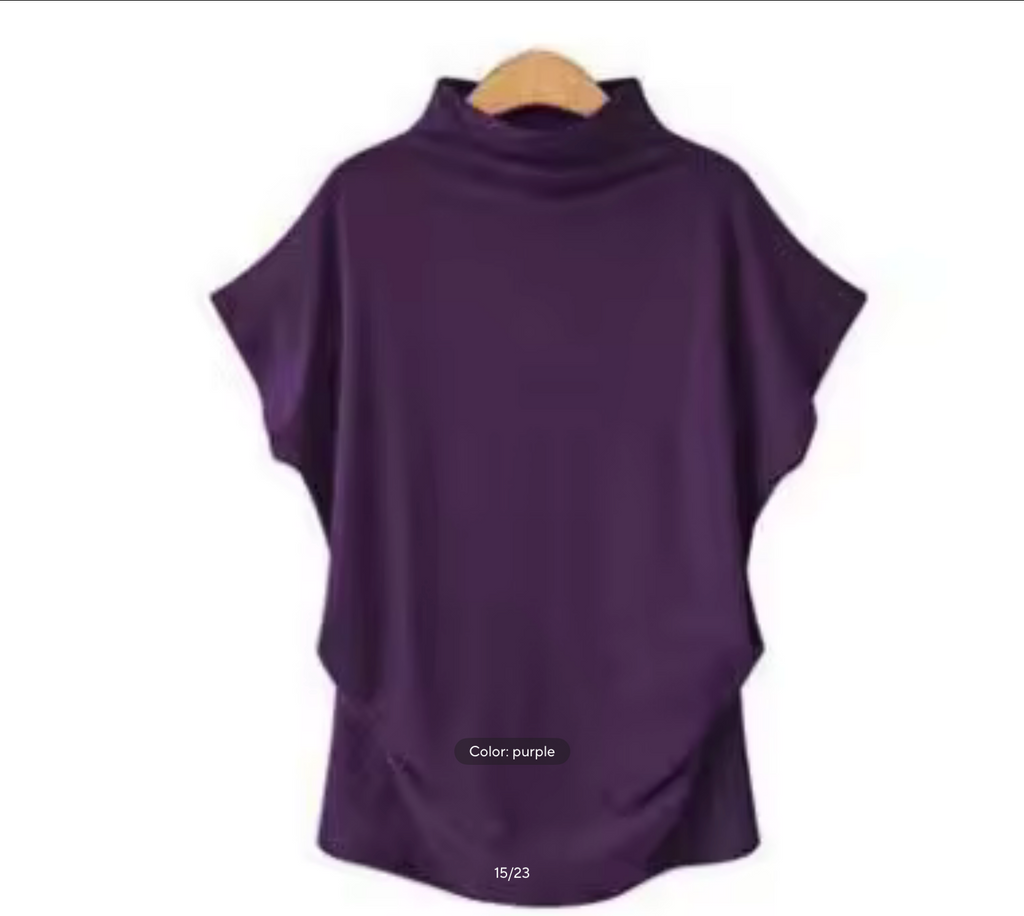 European High Neck Short Sleeve T-Shirt - Women Casual Basic Summer Top