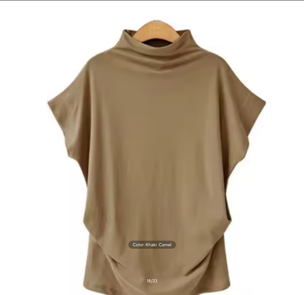 European High Neck Short Sleeve T-Shirt - Women Casual Basic Summer Top
