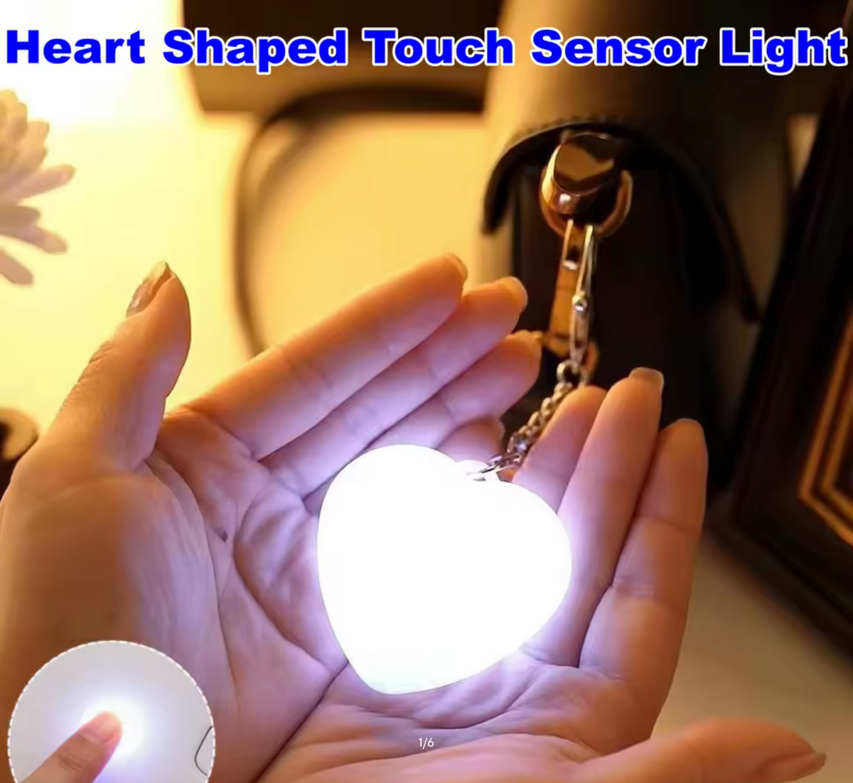 Purse Glow Heart Light Portable Touch Handbag Light USB Rechargeable Cute Heart Keychain Light for Handbag Backpack Decoration