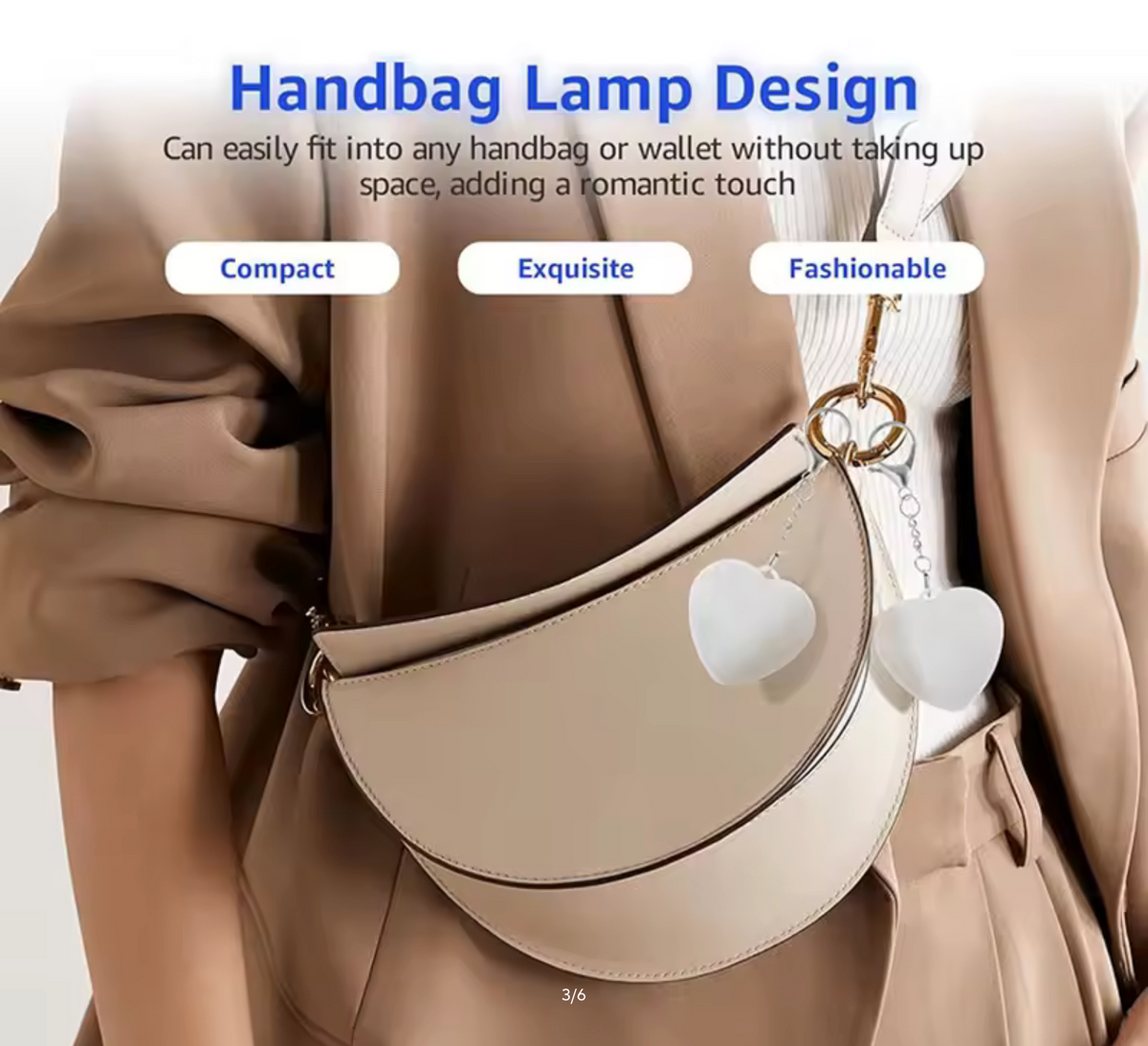 Purse Glow Heart Light Portable Touch Handbag Light USB Rechargeable Cute Heart Keychain Light for Handbag Backpack Decoration