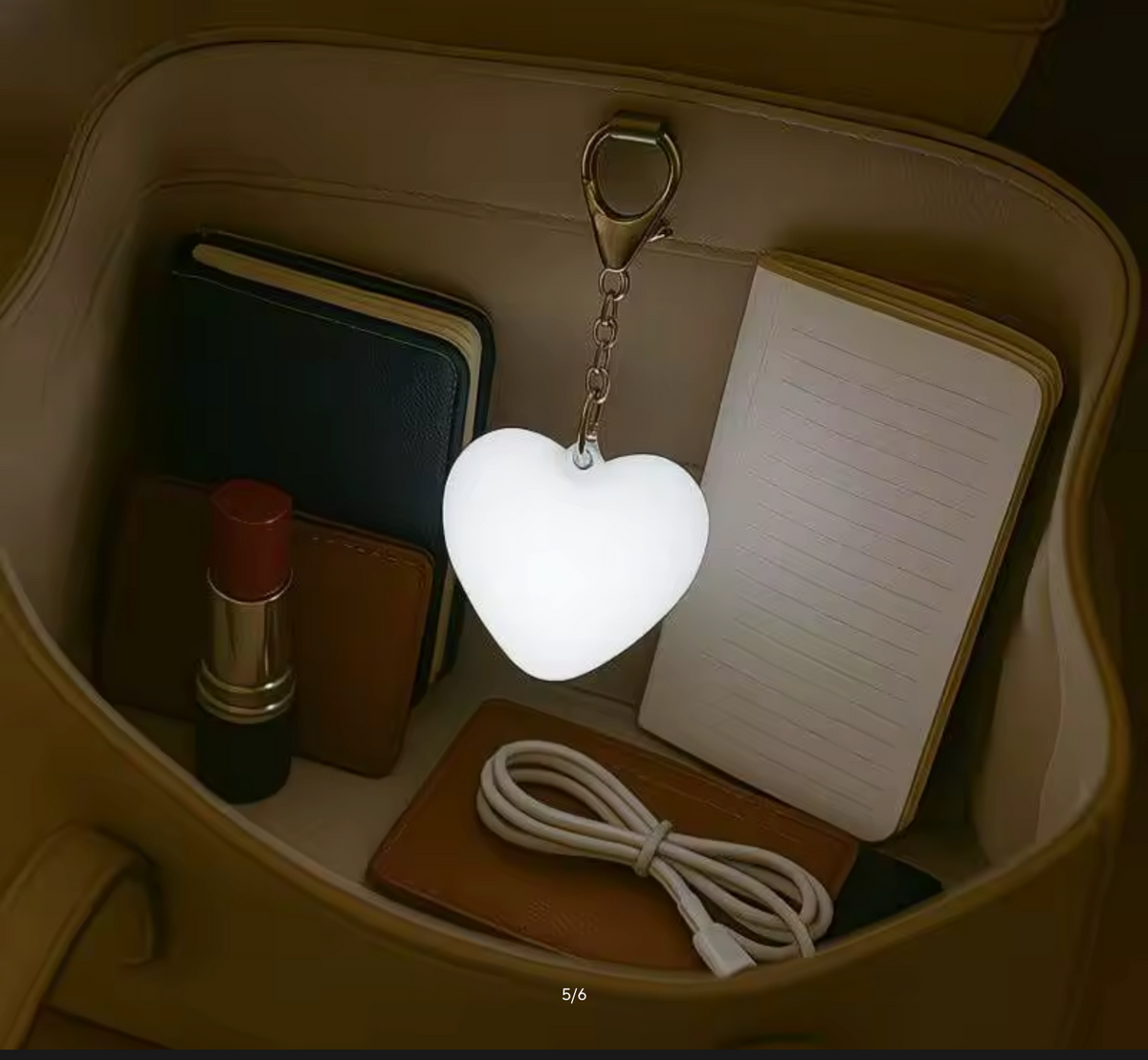 Purse Glow Heart Light Portable Touch Handbag Light USB Rechargeable Cute Heart Keychain Light for Handbag Backpack Decoration