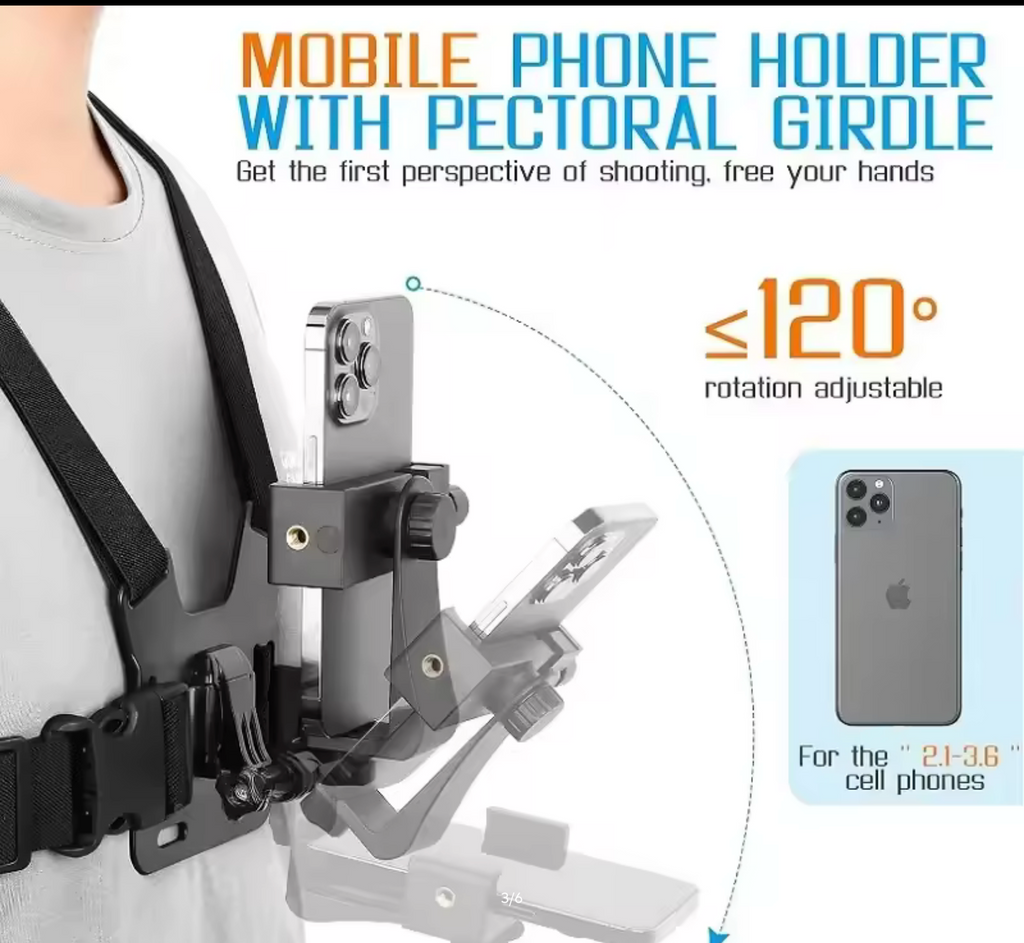 1 PC Adjustable Phone Clip Holder With Chest Strap Fixation Bracket for Sport Camera Mobile Phone Camera Black Holder Accessory