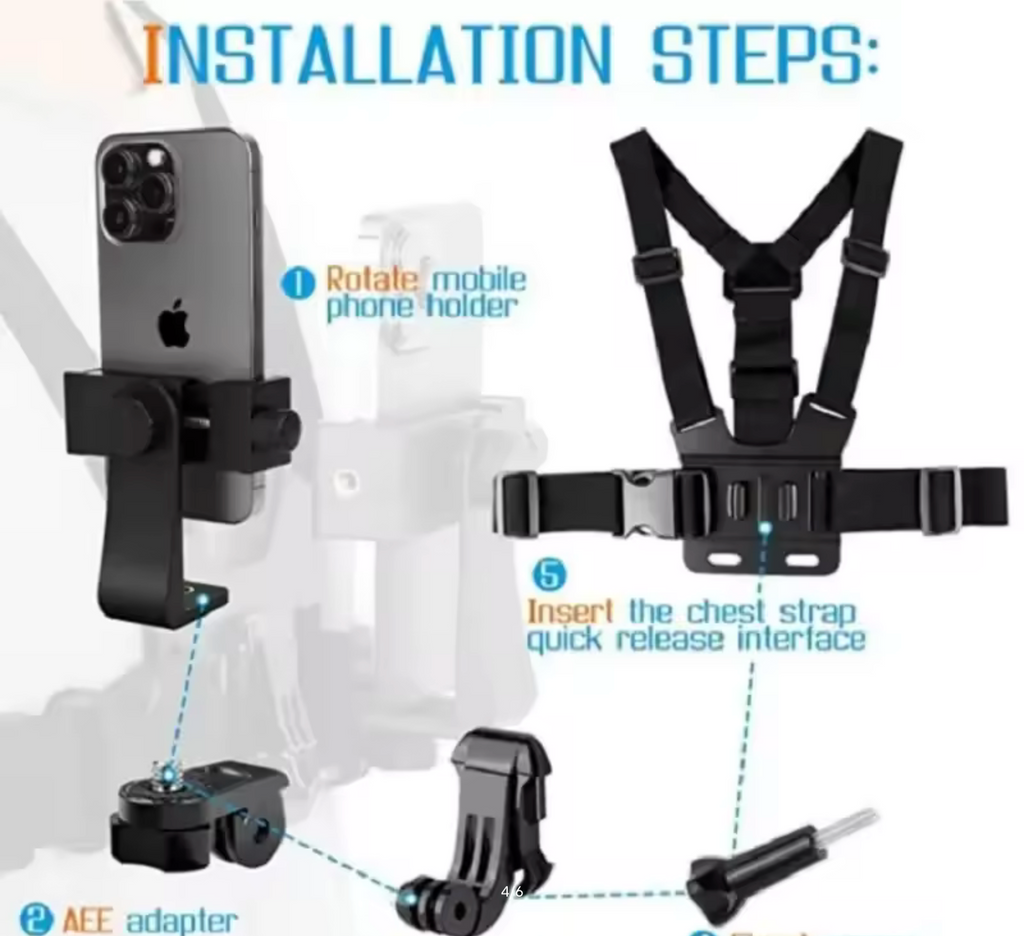 1 PC Adjustable Phone Clip Holder With Chest Strap Fixation Bracket for Sport Camera Mobile Phone Camera Black Holder Accessory