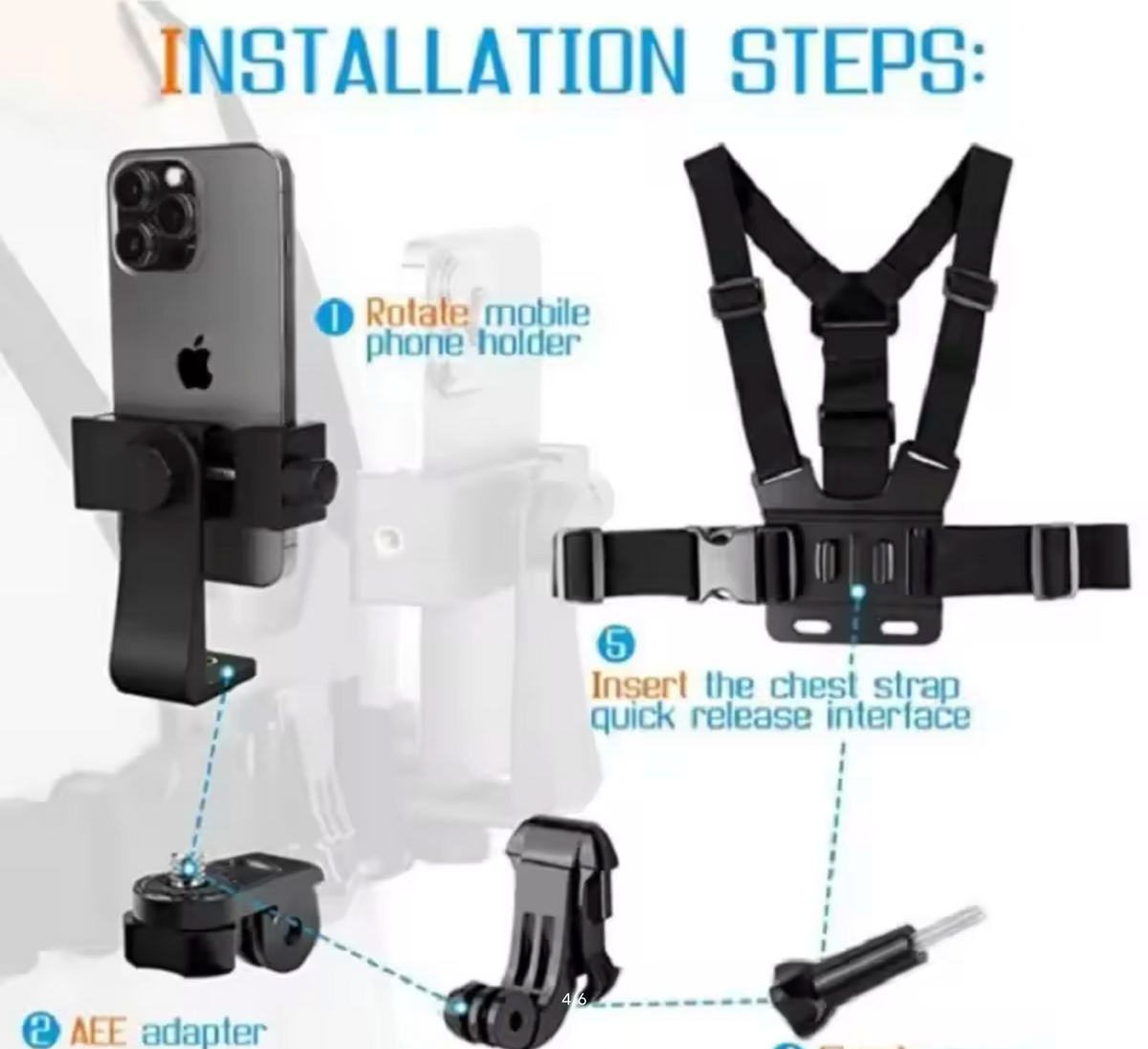 1 PC Adjustable Phone Clip Holder With Chest Strap Fixation Bracket for Sport Camera Mobile Phone Camera Black Holder Accessory