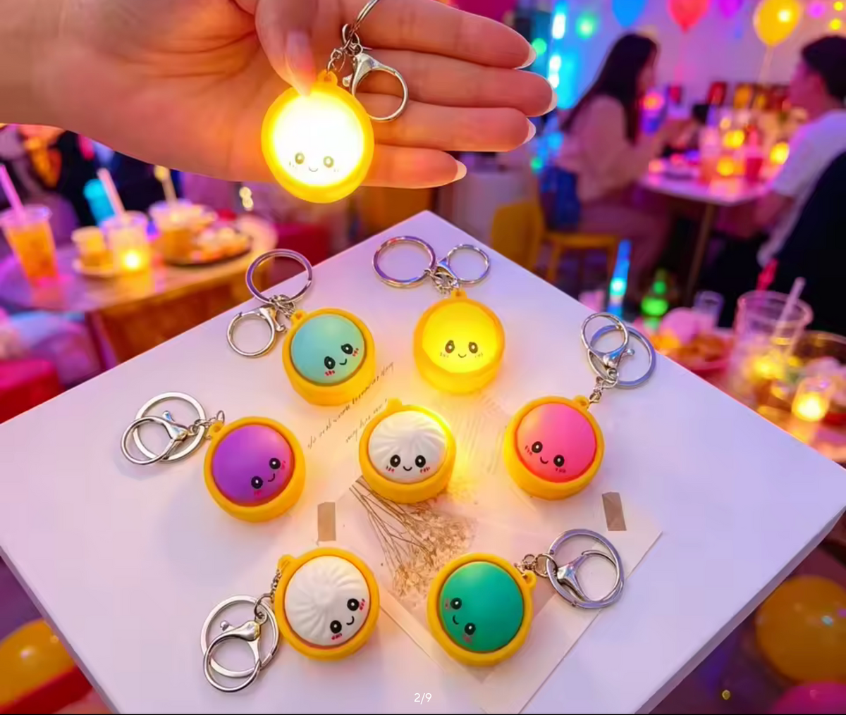 2026 Simulation Dumpling Keyboard Clicker Stress Relief Toy LED Glowing Cute Dumpling Keychain for GiftBags Pendant Party