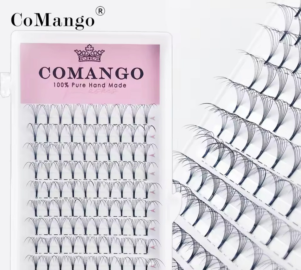 CoMango Premade Volume Fans Short Stem Russian Eyelash Extensions Wide Fans 3D 4D 5D 6D 8D 10D Faux Mink Lashes Wholesale