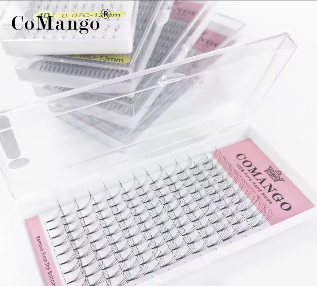 CoMango Premade Volume Fans Short Stem Russian Eyelash Extensions Wide Fans 3D 4D 5D 6D 8D 10D Faux Mink Lashes Wholesale