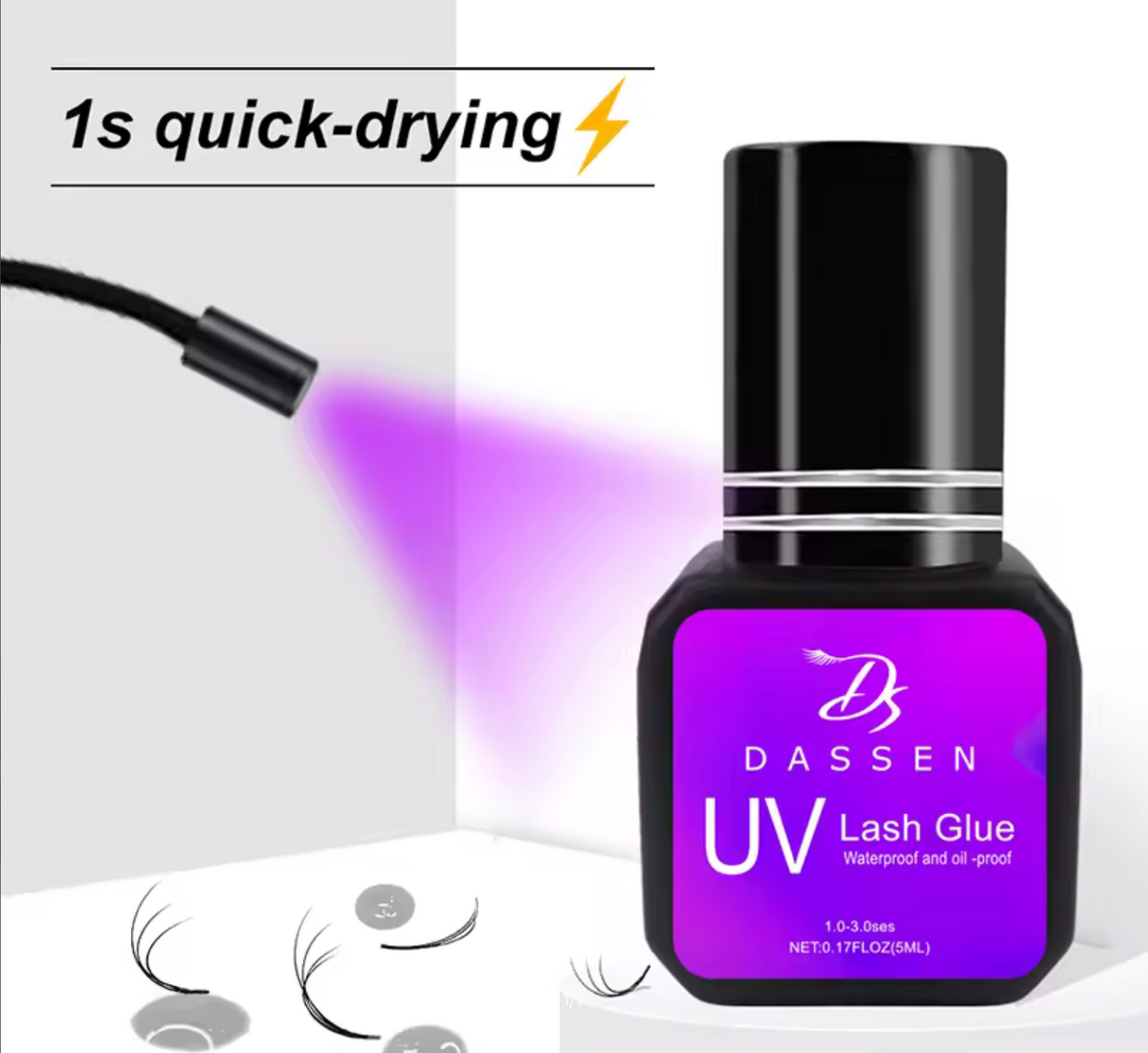 Dassen 5ml UV Eyelash Extension Glue – 1S Fast Drying, Strong Hold, Long Lasting Non-Irritating Adhesive for Mink Lash Professional