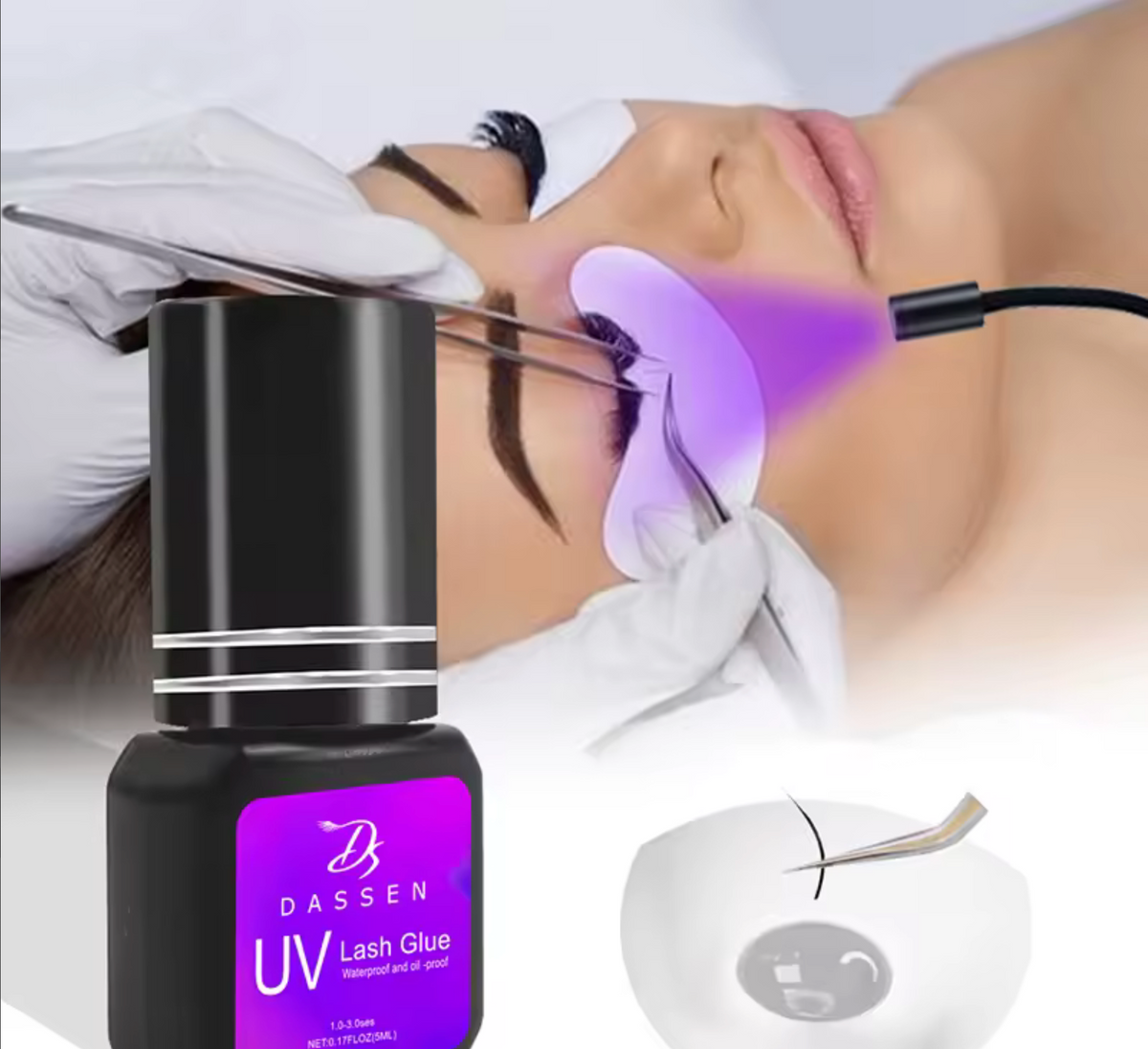 Dassen 5ml UV Eyelash Extension Glue – 1S Fast Drying, Strong Hold, Long Lasting Non-Irritating Adhesive for Mink Lash Professional
