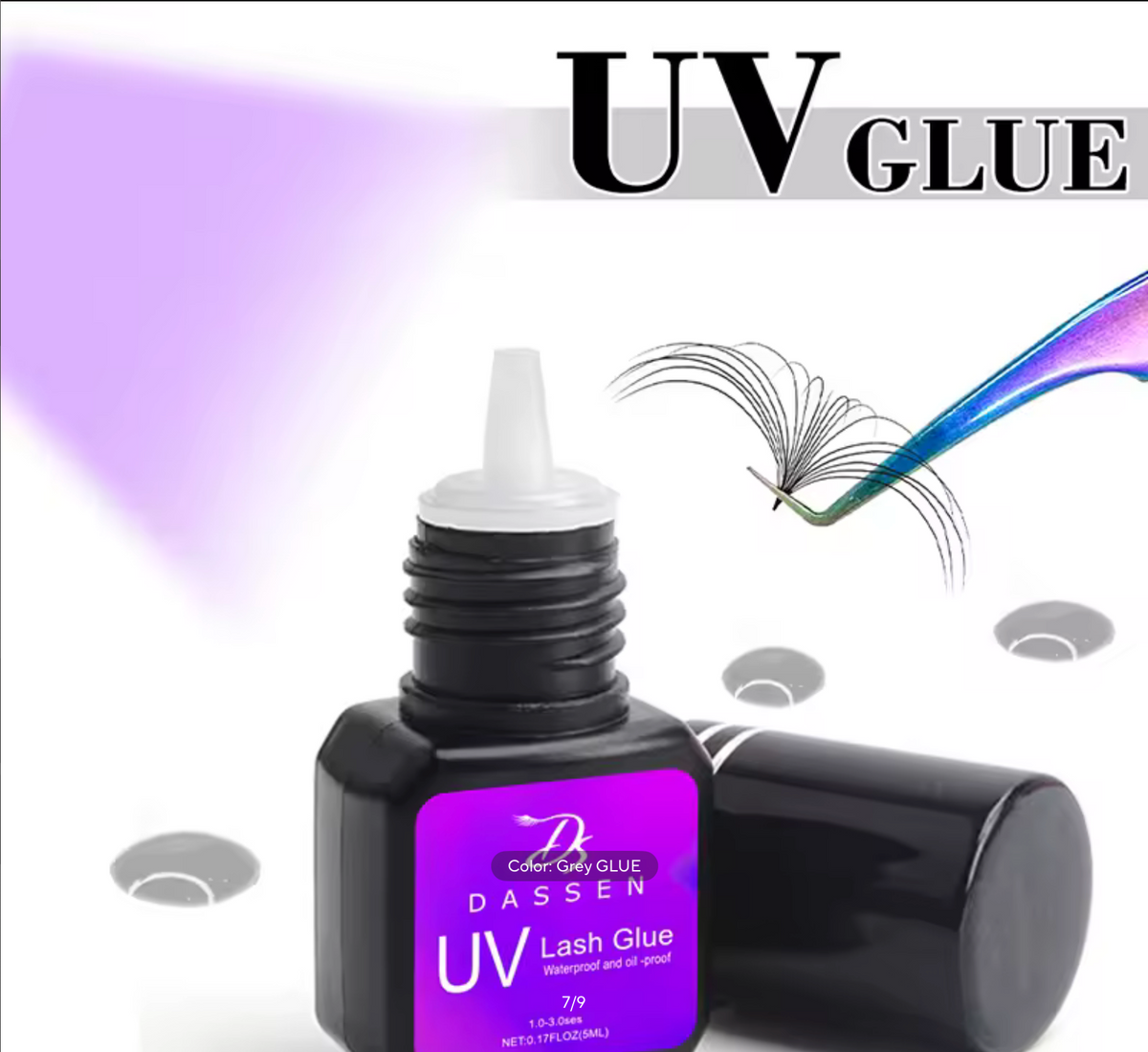 Dassen 5ml UV Eyelash Extension Glue – 1S Fast Drying, Strong Hold, Long Lasting Non-Irritating Adhesive for Mink Lash Professional