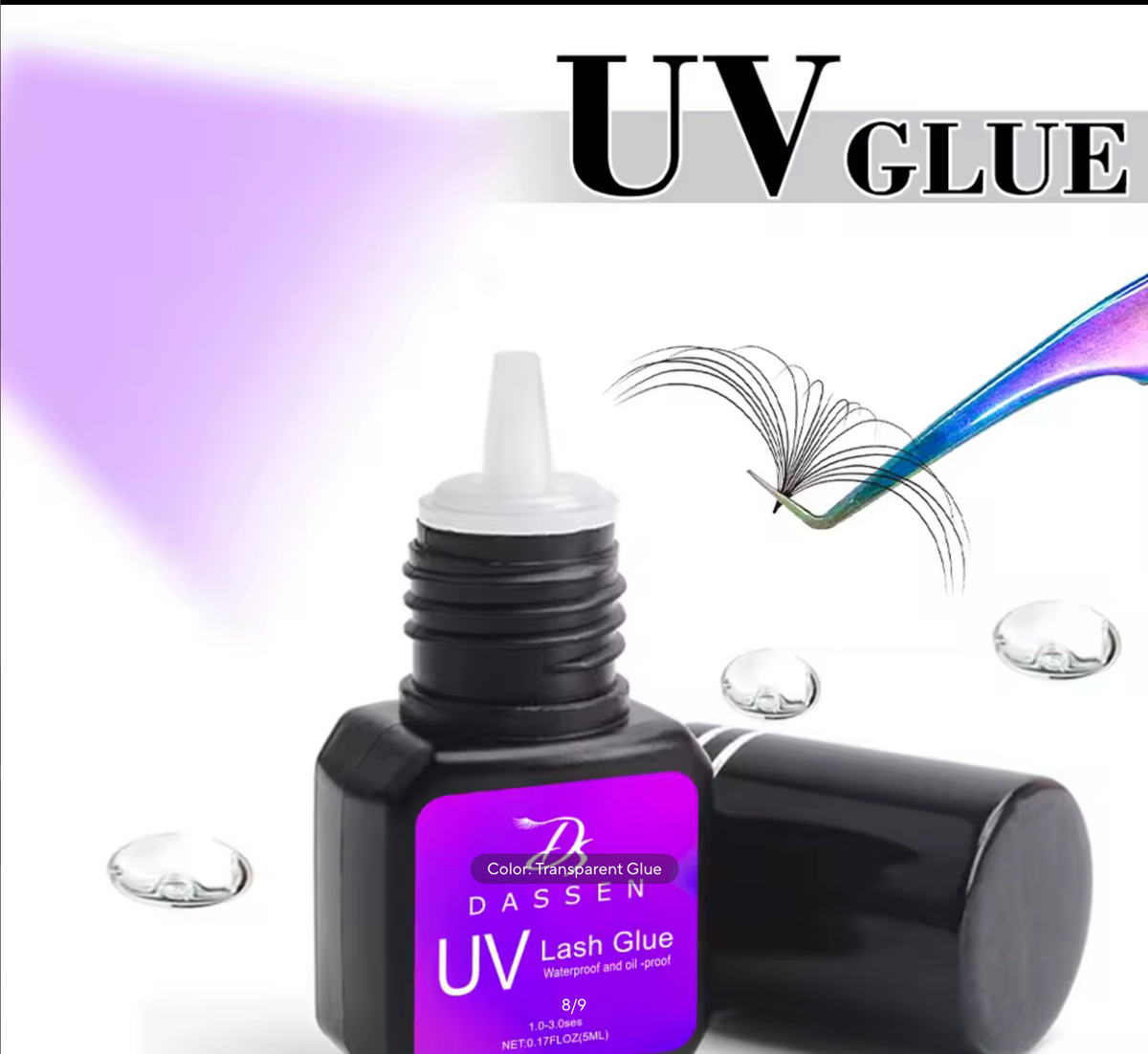 Dassen 5ml UV Eyelash Extension Glue – 1S Fast Drying, Strong Hold, Long Lasting Non-Irritating Adhesive for Mink Lash Professional