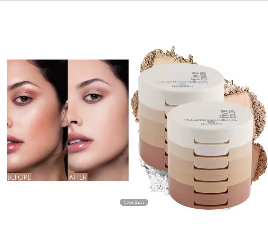 Concealer Contouring Powder, 5 Color 5 Decked Powder Tower, Brightening Skin Tone, Oil Control Makeup Loose Powder Setting Powder
