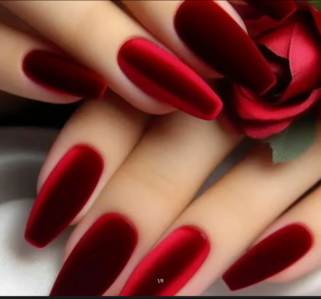 24pcs/set Velvet red fake nails for women girls New year Party Medium almond ballet matte nails tips press on false nail art