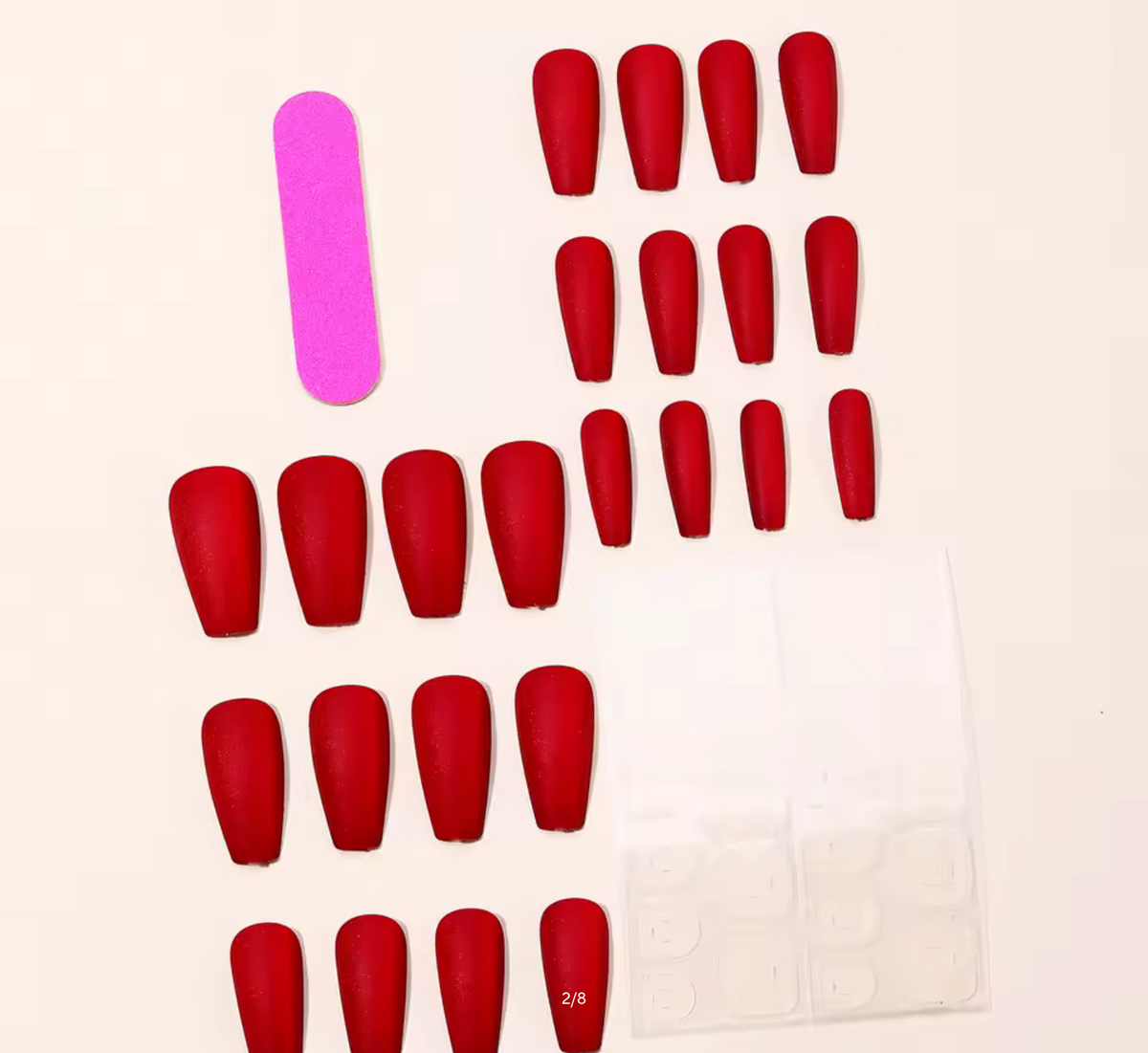 24pcs/set Velvet red fake nails for women girls New year Party Medium almond ballet matte nails tips press on false nail art