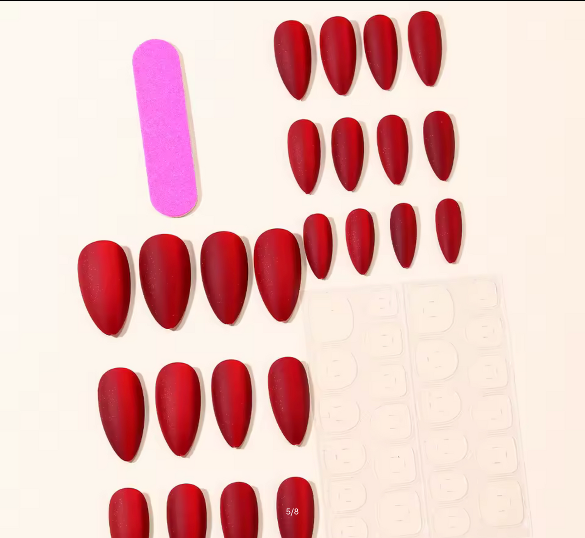 24pcs/set Velvet red fake nails for women girls New year Party Medium almond ballet matte nails tips press on false nail art