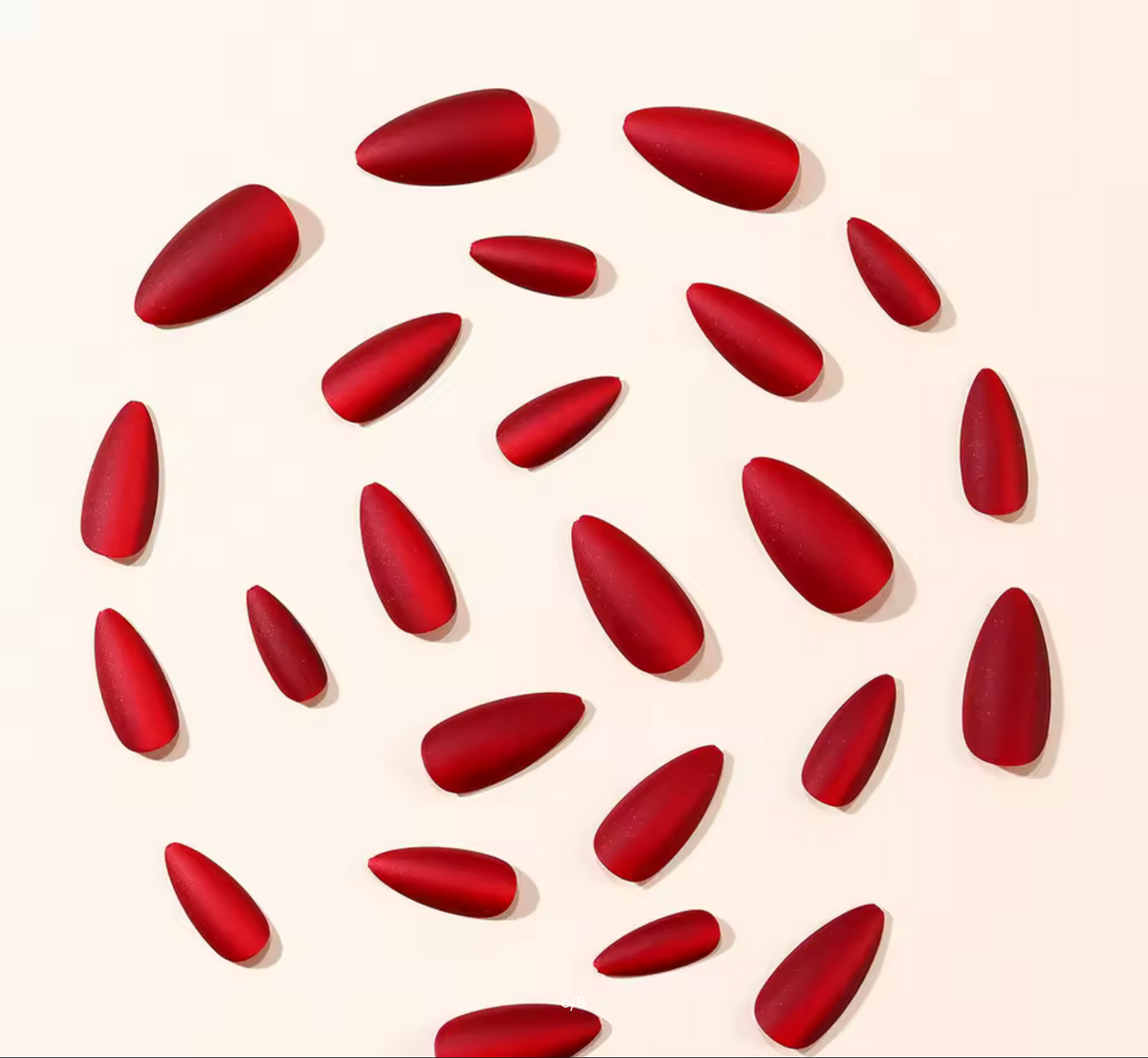 24pcs/set Velvet red fake nails for women girls New year Party Medium almond ballet matte nails tips press on false nail art