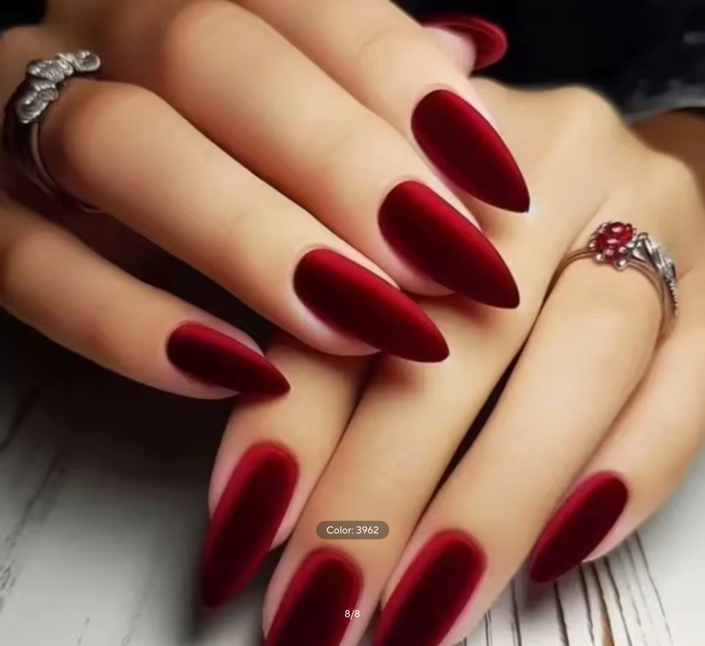 24pcs/set Velvet red fake nails for women girls New year Party Medium almond ballet matte nails tips press on false nail art